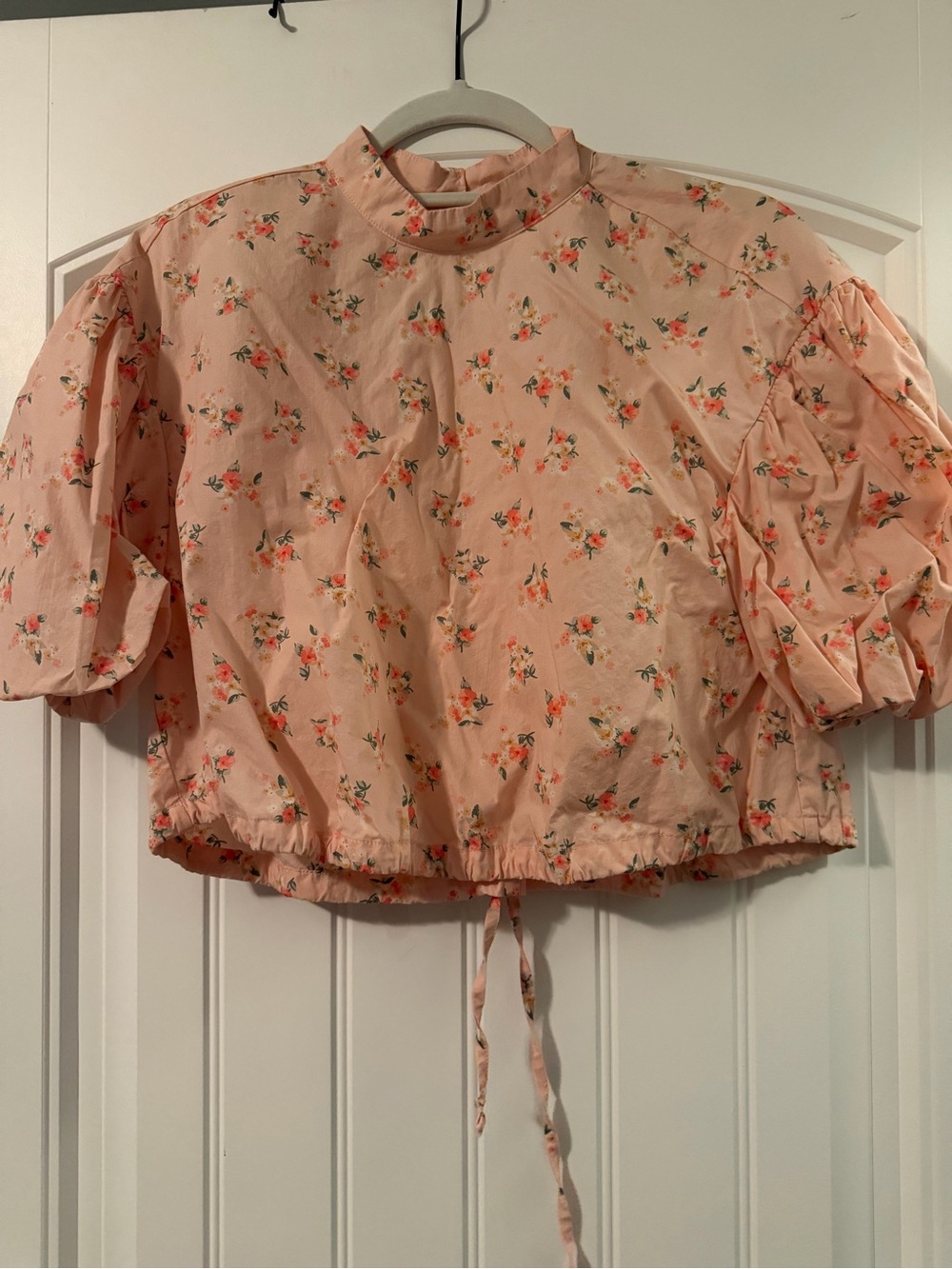 Anthropologie Pink Floral Puff Sleeve Crop Blouse